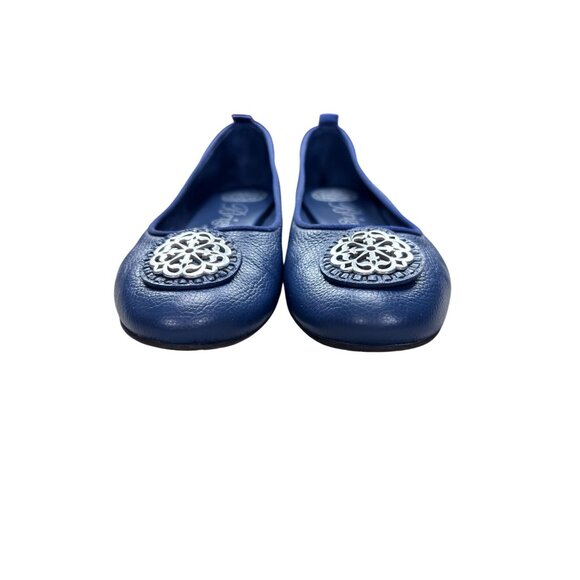 Brighton Aleta Navy Blue Italian Leather Ballet Flats With Ornate Medallion Deta - Picture 7 of 10